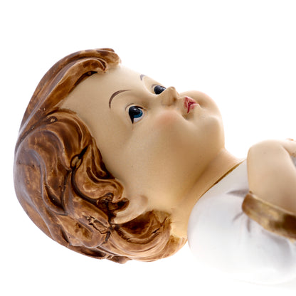 Statua Gesù Bambino vestito, in resina. Altezza 16 cm