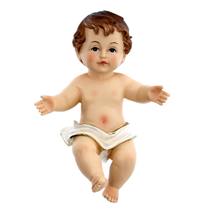 Statua Gesù Bambino con lenzuolino, in resina. Altezza 16 cm