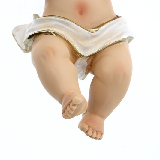Statua Gesù Bambino con lenzuolino, in resina. Altezza 16 cm