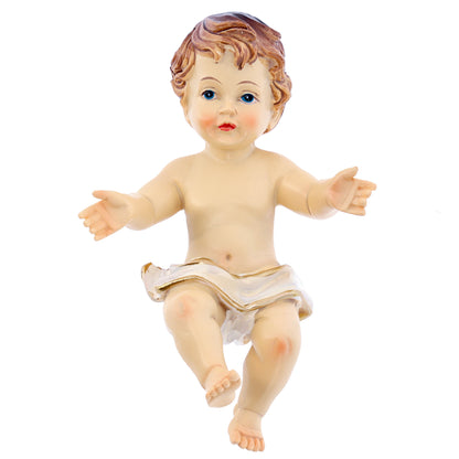 Statua Gesù Bambino con lenzuolino, in resina. Altezza 10,5 cm