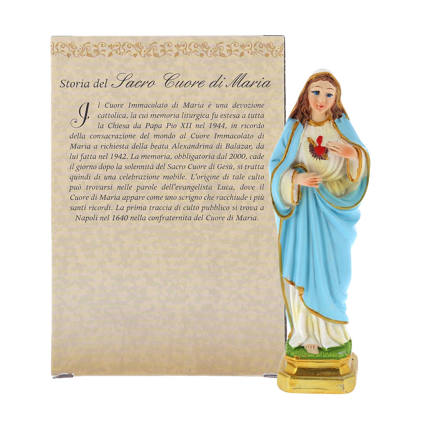 Statua Sacro Cuore di Maria in resina, in confezione regalo. Altezza 12 cm