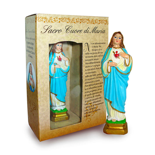Statua Sacro Cuore di Maria in resina, in confezione regalo. Altezza 12 cm