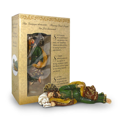 Statua San Giuseppe dormiente in resina, in confezione regalo. Larghezza 12 cm