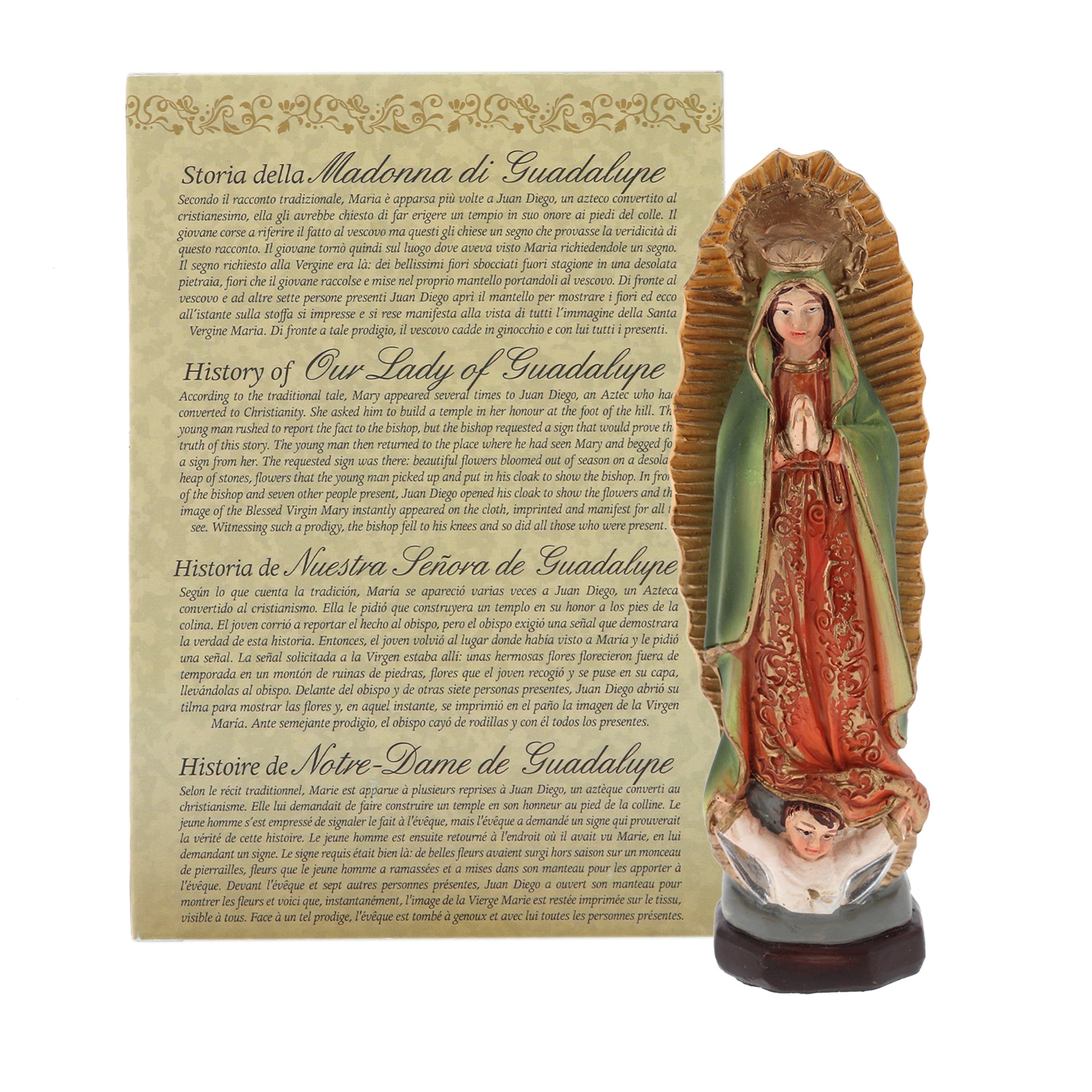 Statua Madonna di Guadalupe in resina, in confezione regalo. Altezza 12 cm