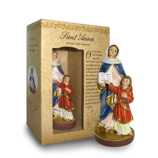 Statua Sant'Anna in resina, in confezione regalo. Altezza 12 cm