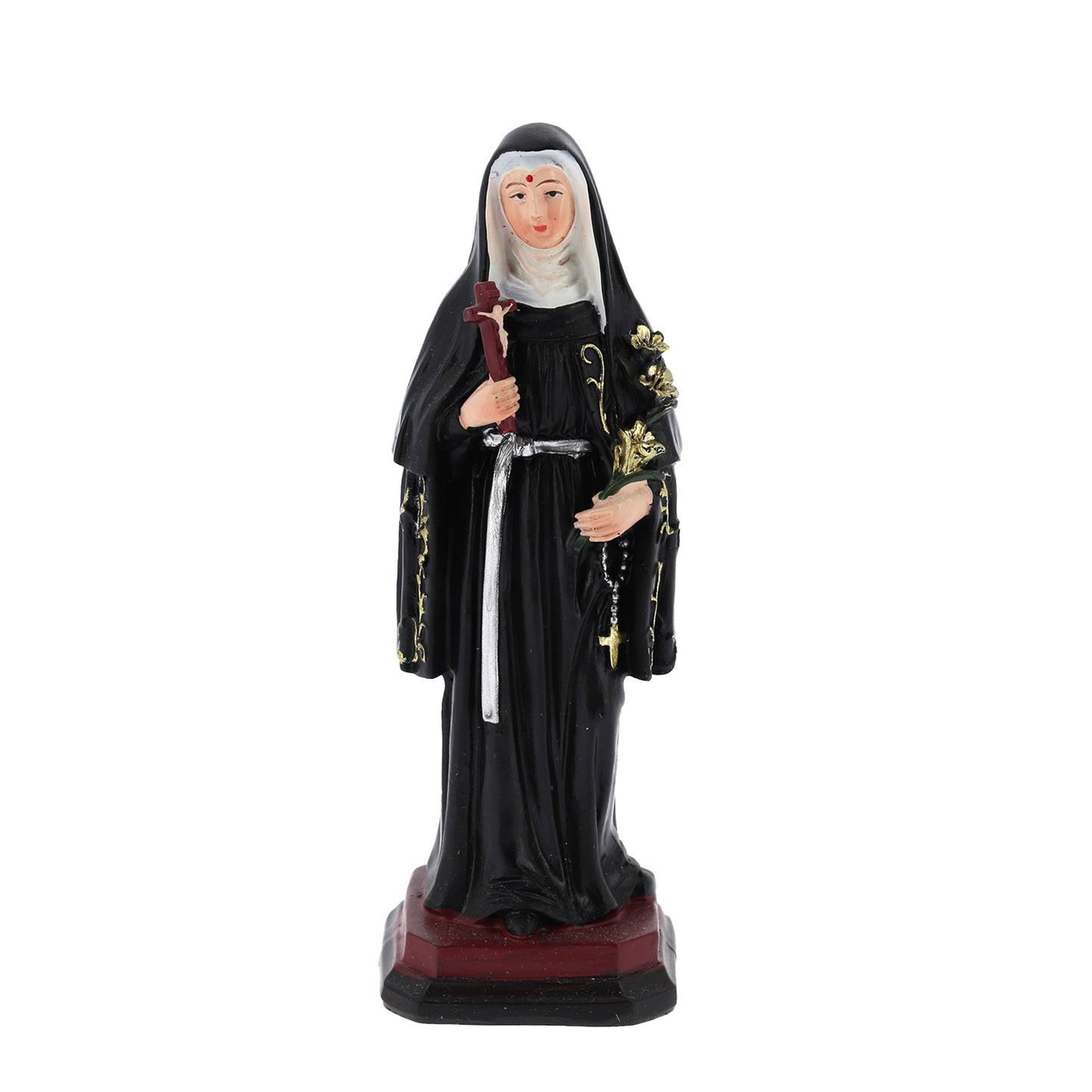 Statua Santa Rita in resina, in confezione regalo. Altezza 12 cm