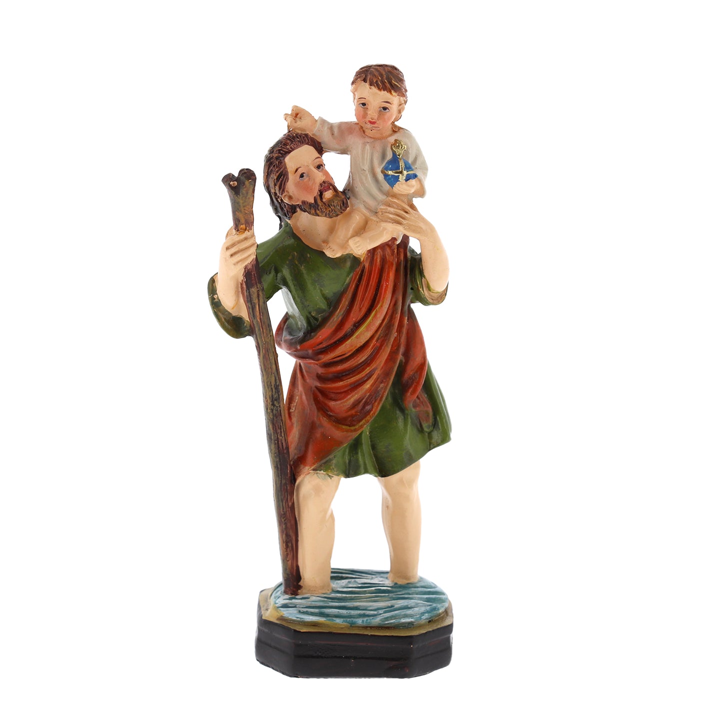 Statua San Cristoforo in resina, in confezione regalo. Altezza 12 cm