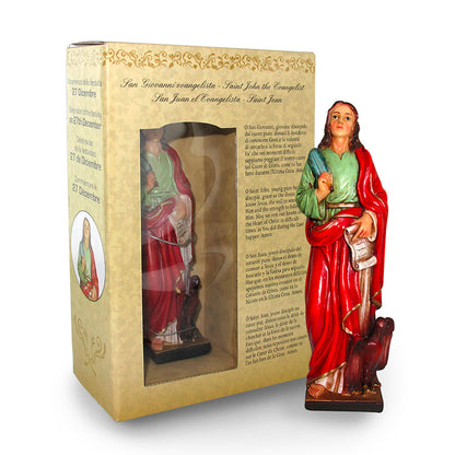 Statua San Giovanni Evangelista in resina, in confezione regalo. Altezza 12 cm