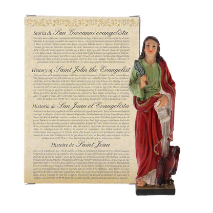 Statua San Giovanni Evangelista in resina, in confezione regalo. Altezza 12 cm