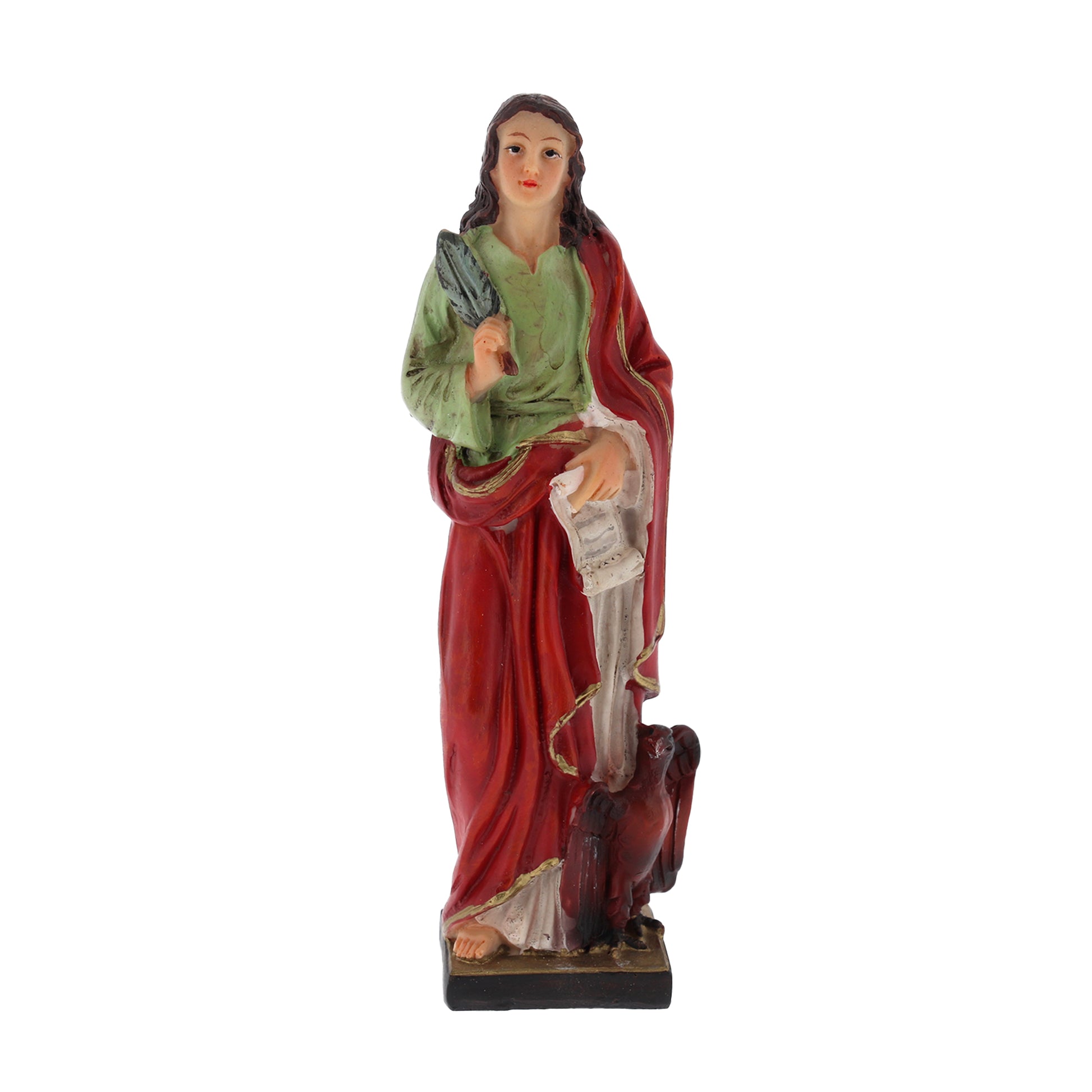 Statua San Giovanni Evangelista in resina, in confezione regalo. Altezza 12 cm