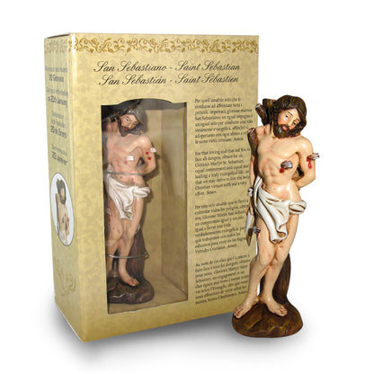 Statua San Sebastiano in resina, in confezione regalo. Altezza 12 cm