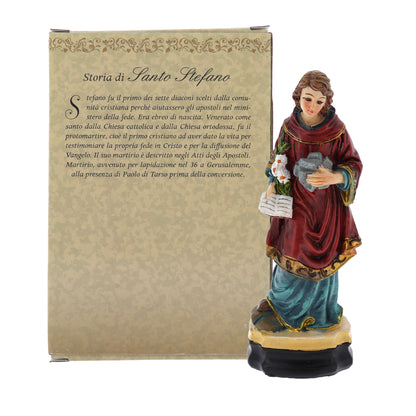 Statua Santo Stefano in resina, in confezione regalo. Altezza 12 cm