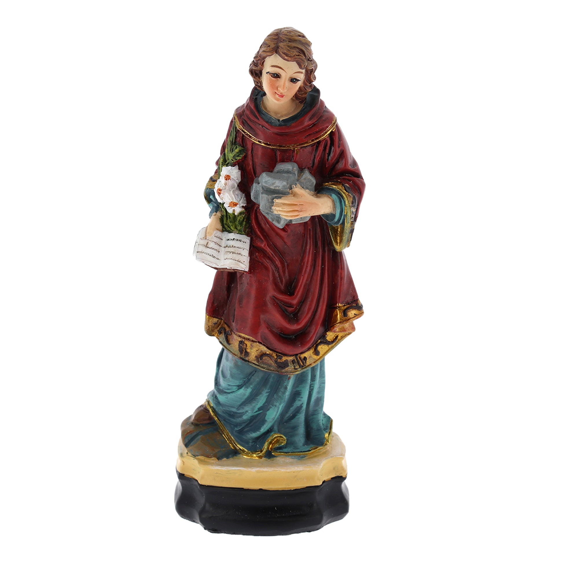 Statua Santo Stefano in resina, in confezione regalo. Altezza 12 cm