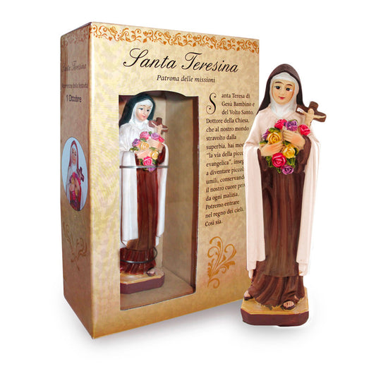 Statua Santa Teresa di Lisieux in resina, in confezione regalo. Altezza 12 cm