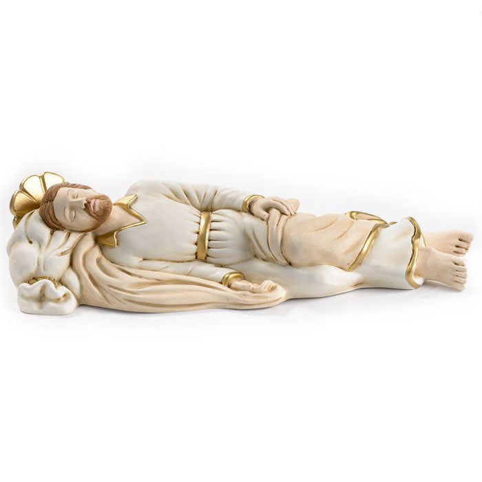 Statua San Giuseppe dormiente in polvere di marmo. Larghezza 38 cm