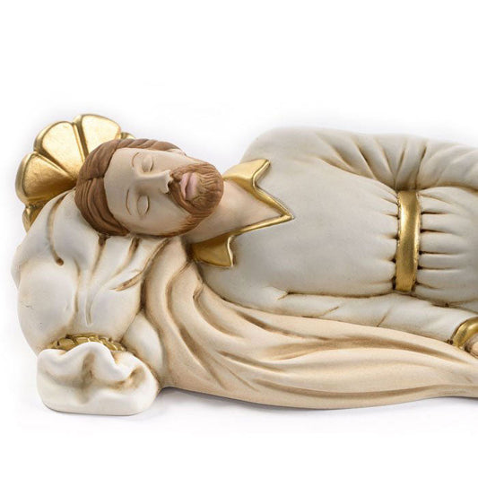Statua San Giuseppe dormiente in polvere di marmo. Larghezza 38 cm