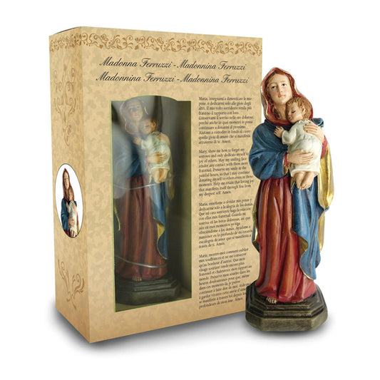 Statua Madonna Ferruzzi in resina, in confezione regalo. Altezza 12 cm