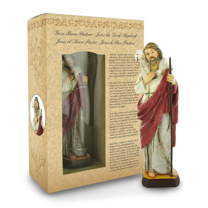 Statua Cristo Buon Pastore in resina, in confezione regalo. Altezza 12 cm