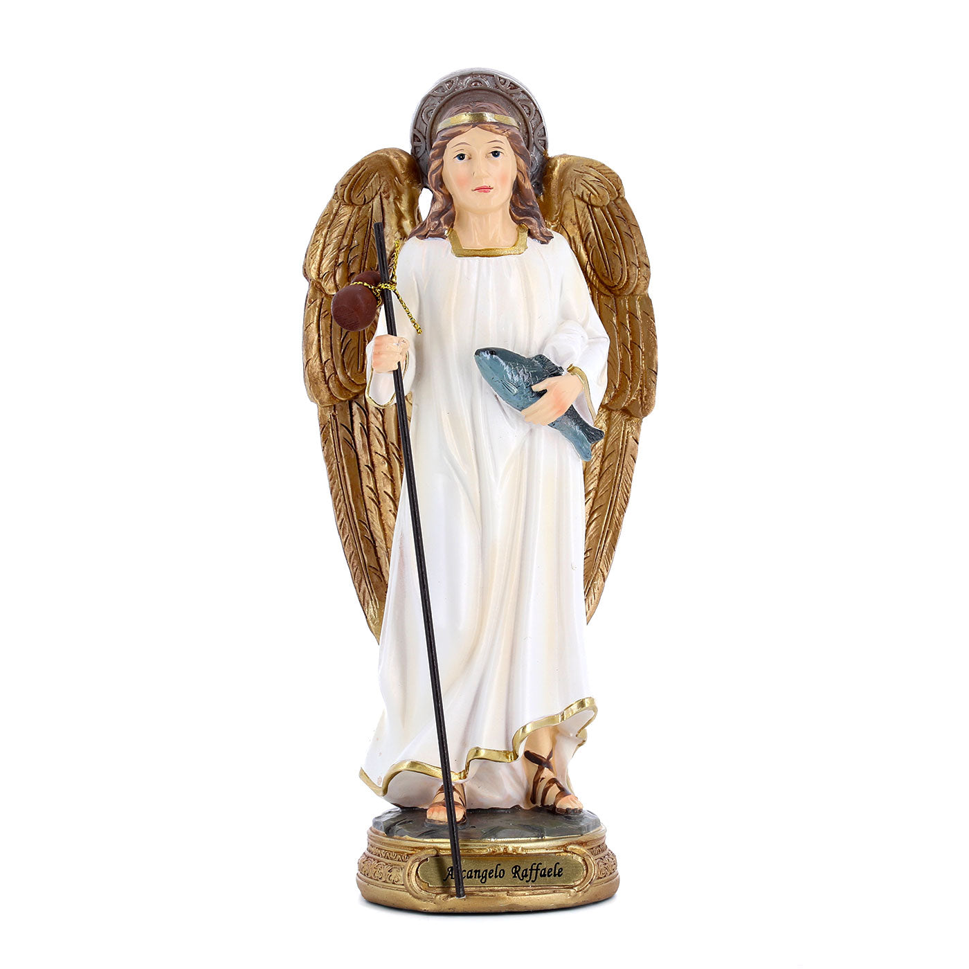 Statua Arcangelo Raffaele in resina. Altezza 20 cm