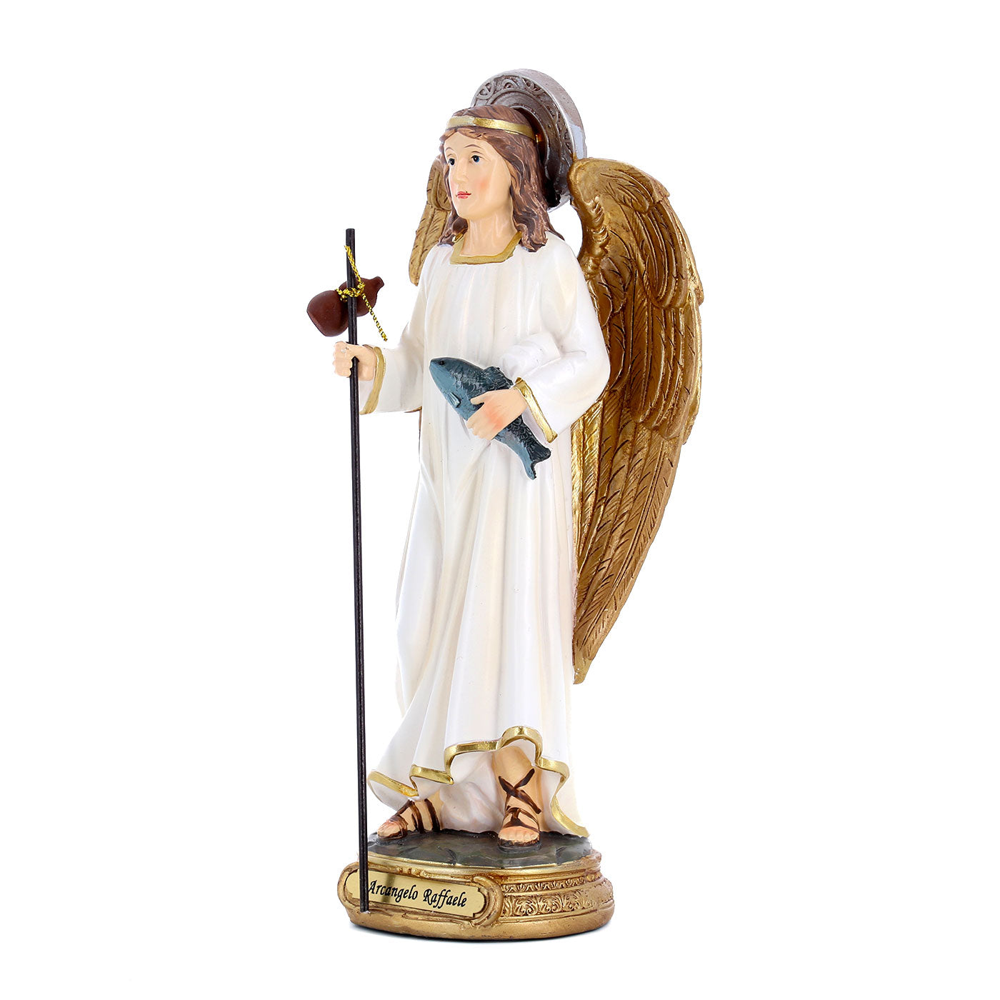 Statua Arcangelo Raffaele in resina. Altezza 20 cm