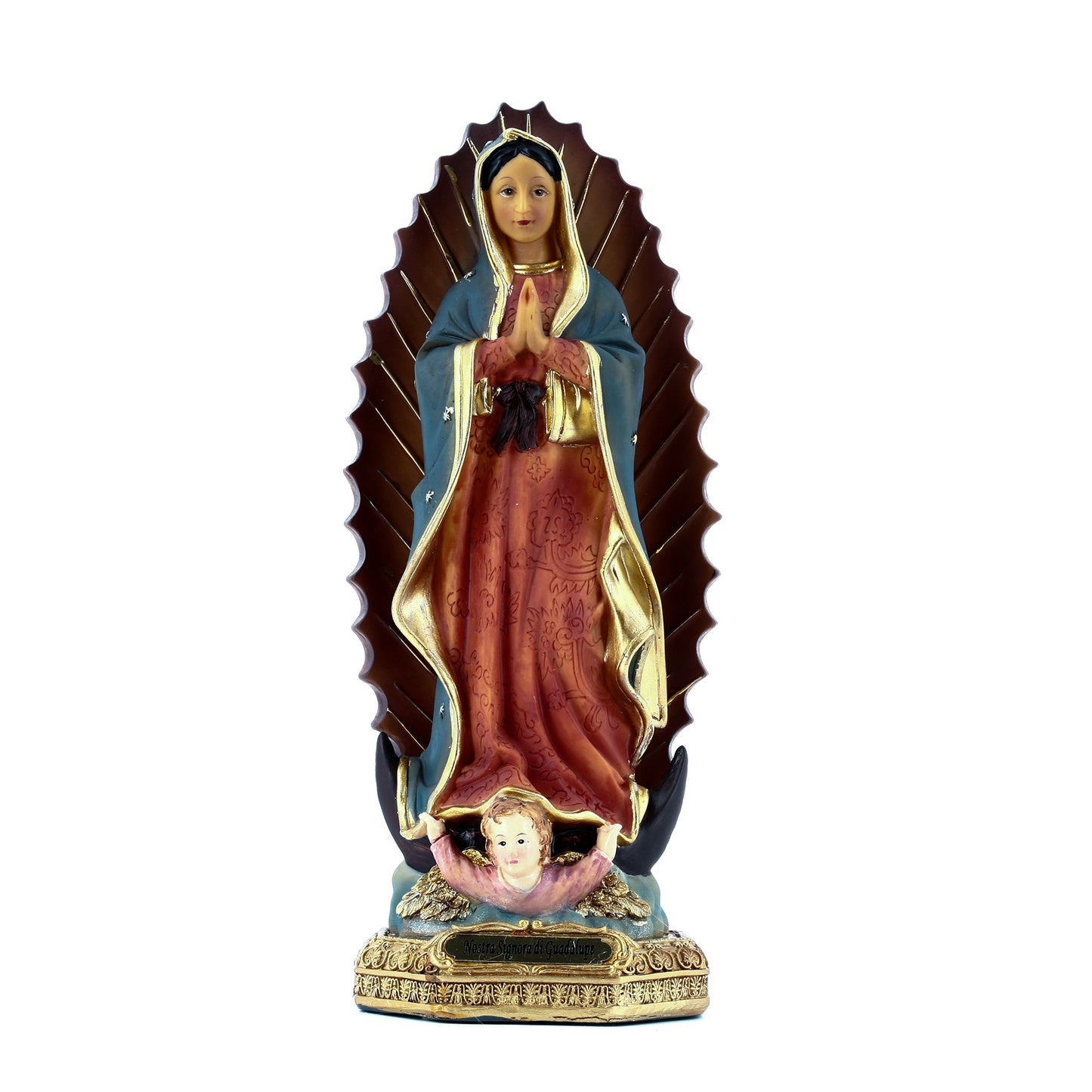 Statua Madonna di Guadalupe, in resina. Altezza 15 cm