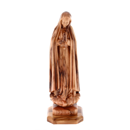 Statua Madonna di Fatima, in legno d'olivo. Altezza 11,5 cm