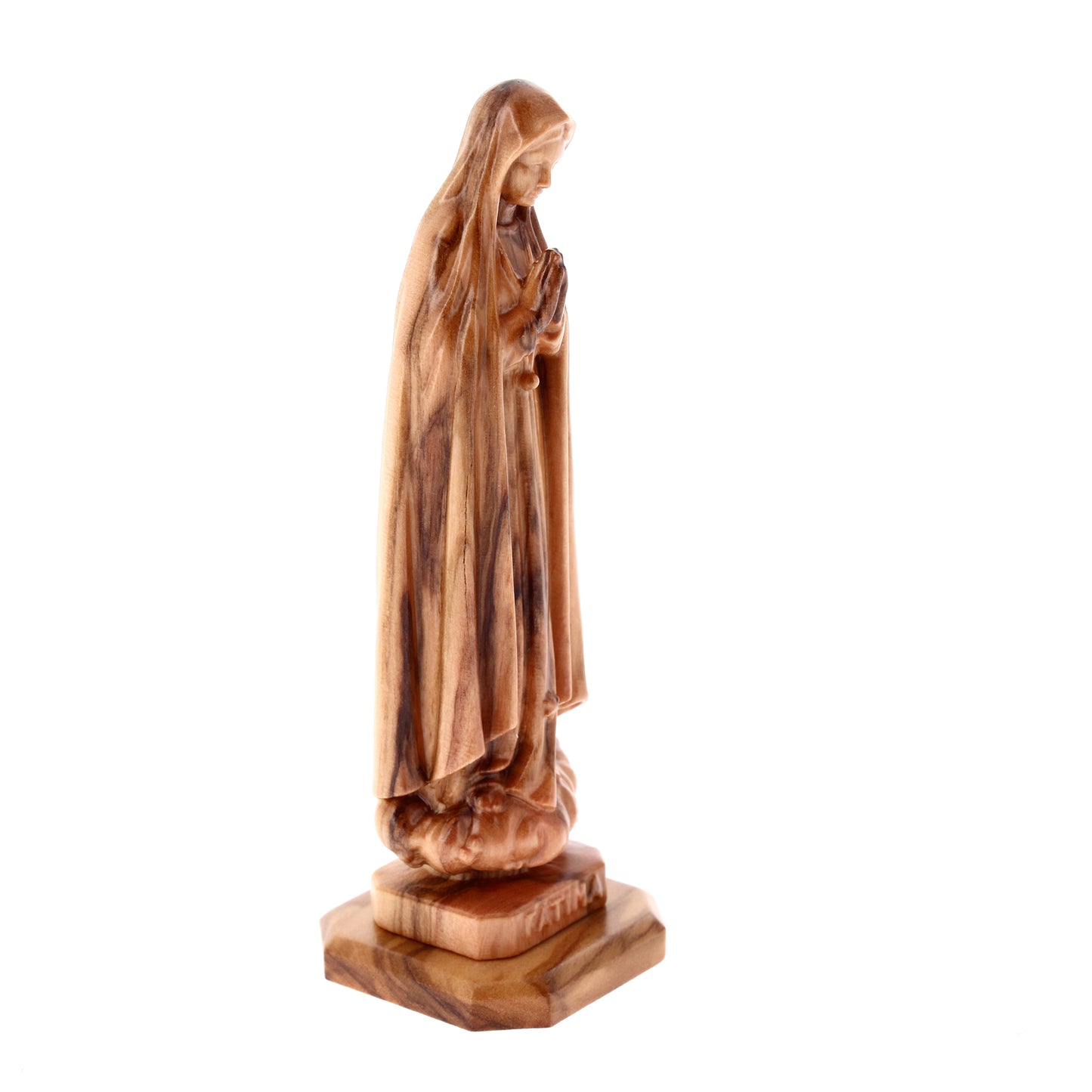 Statua Madonna di Fatima, in legno d'olivo. Altezza 8 cm