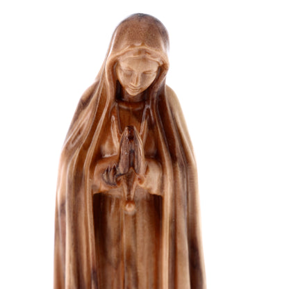 Statua Madonna di Fatima, in legno d'olivo. Altezza 8 cm