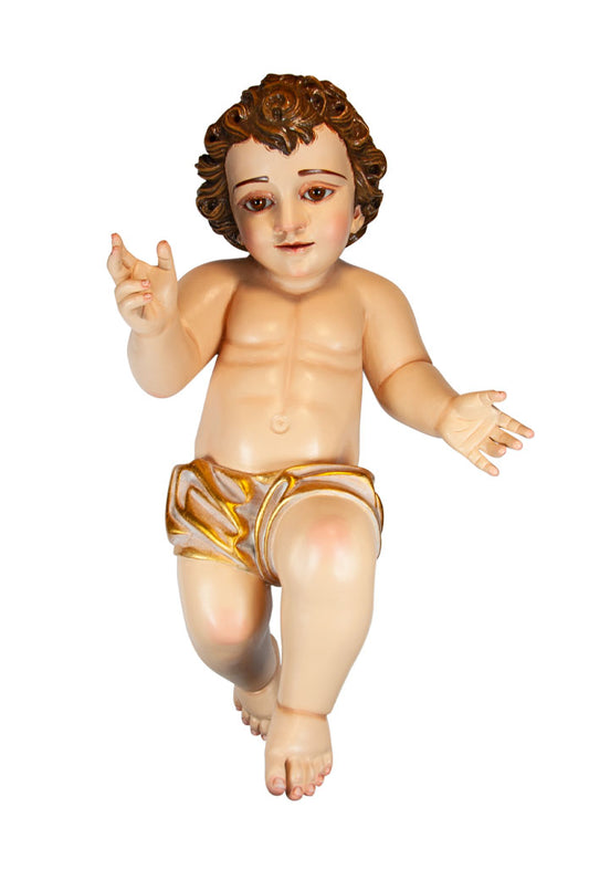 Statua Gesù Bambino in legno decorato. Altezza 50 cm