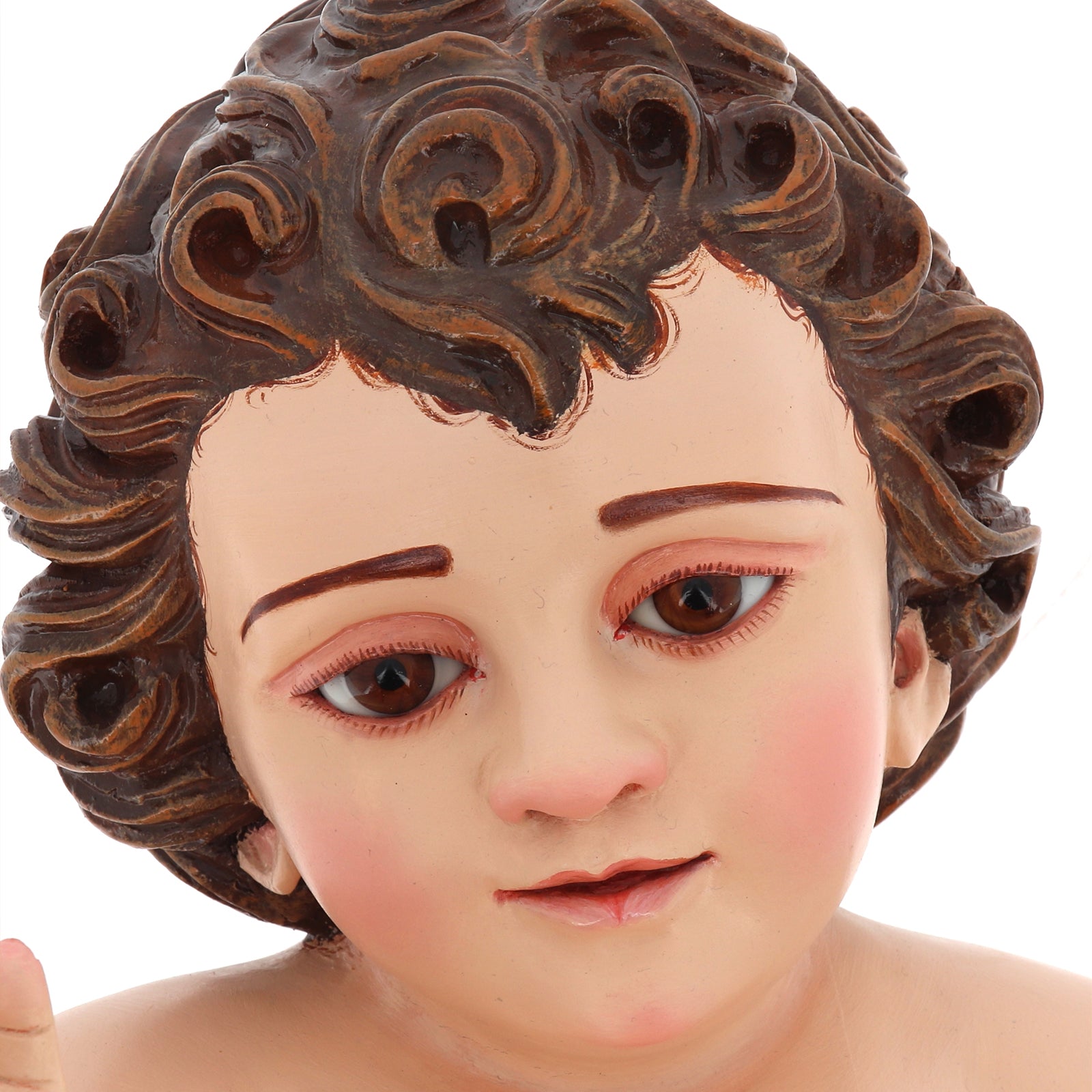 Statua Gesù Bambino in legno decorato. Altezza 50 cm