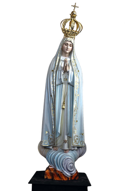 Statua Madonna di Fatima in legno decorato. Altezza 50 cm