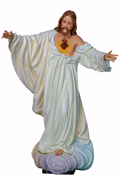 Statua Sacro Cuore di Gesù in legno decorato a mano. Altezza 100 cm