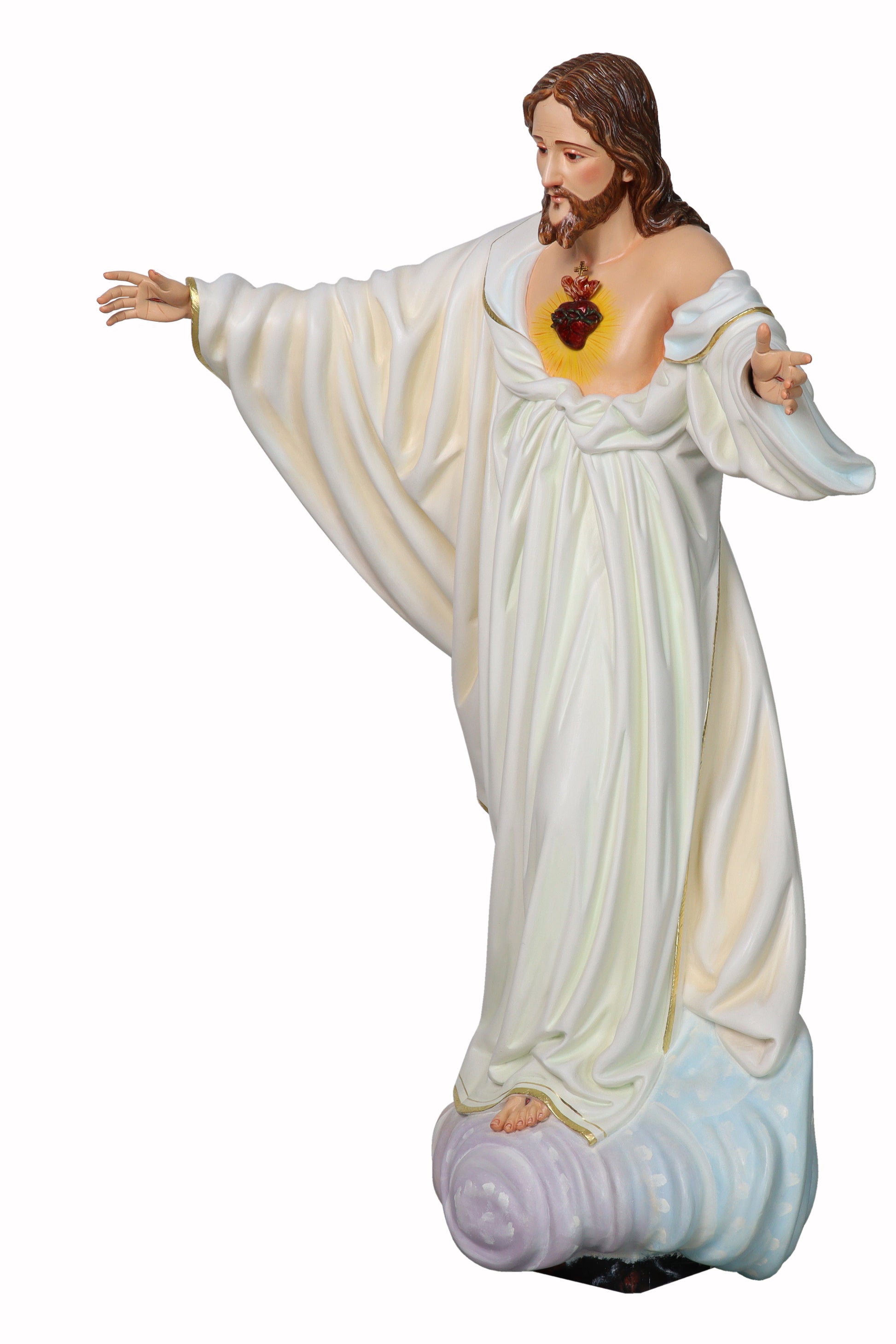 Statua Sacro Cuore di Gesù in legno decorato a mano. Altezza 100 cm