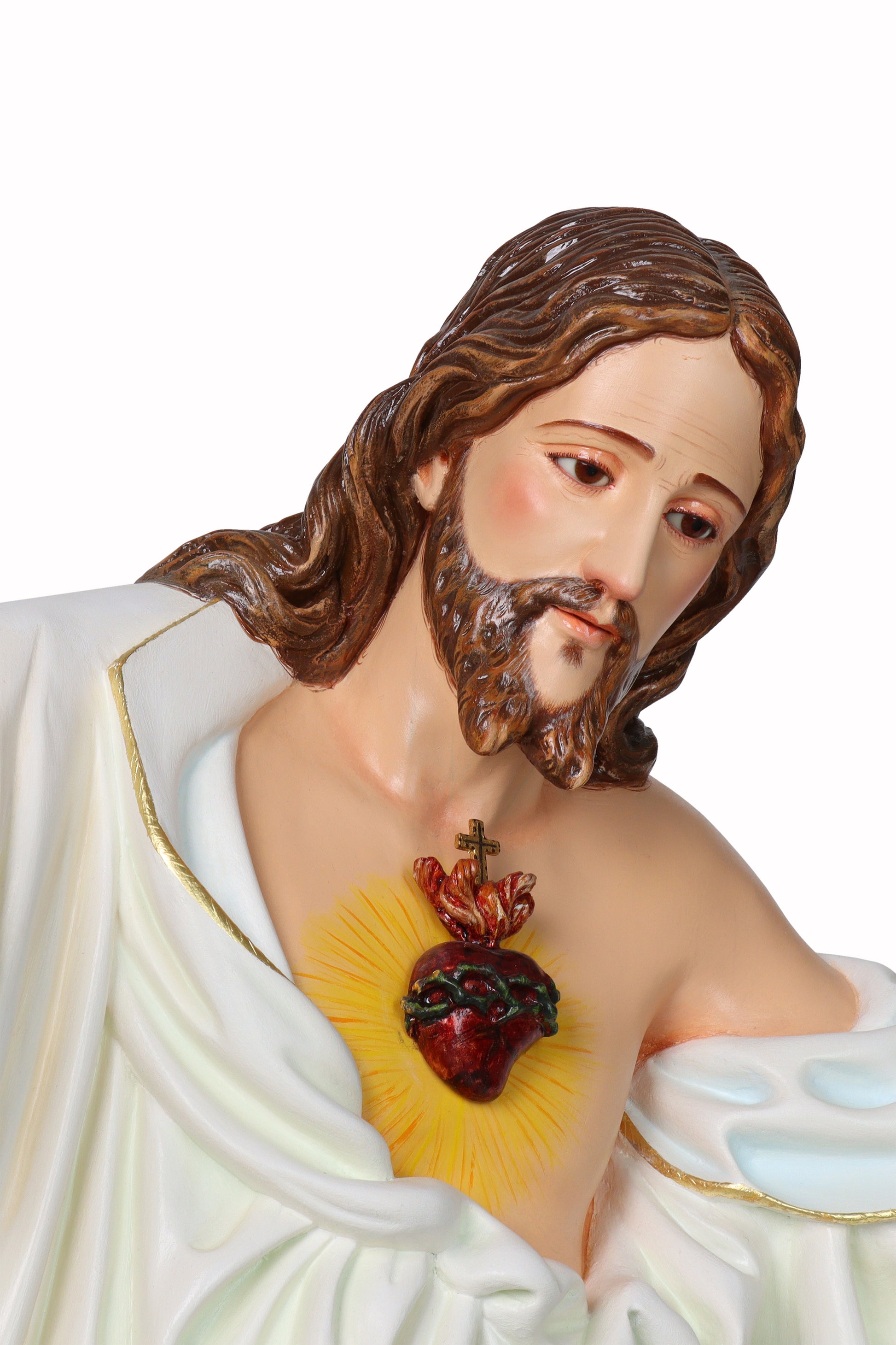 Statua Sacro Cuore di Gesù in legno decorato a mano. Altezza 100 cm