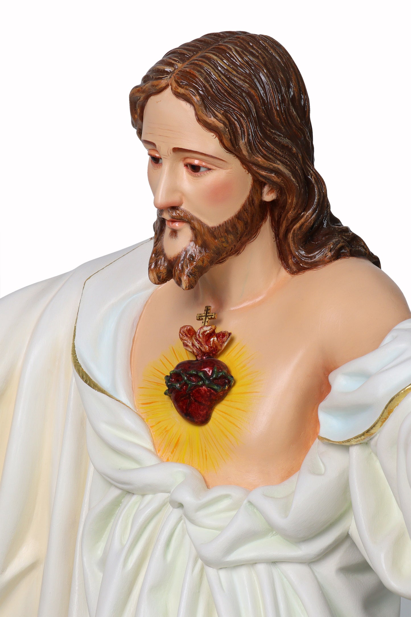 Statua Sacro Cuore di Gesù in legno decorato a mano. Altezza 100 cm