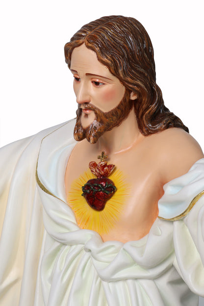 Statua Sacro Cuore di Gesù in legno decorato a mano. Altezza 100 cm