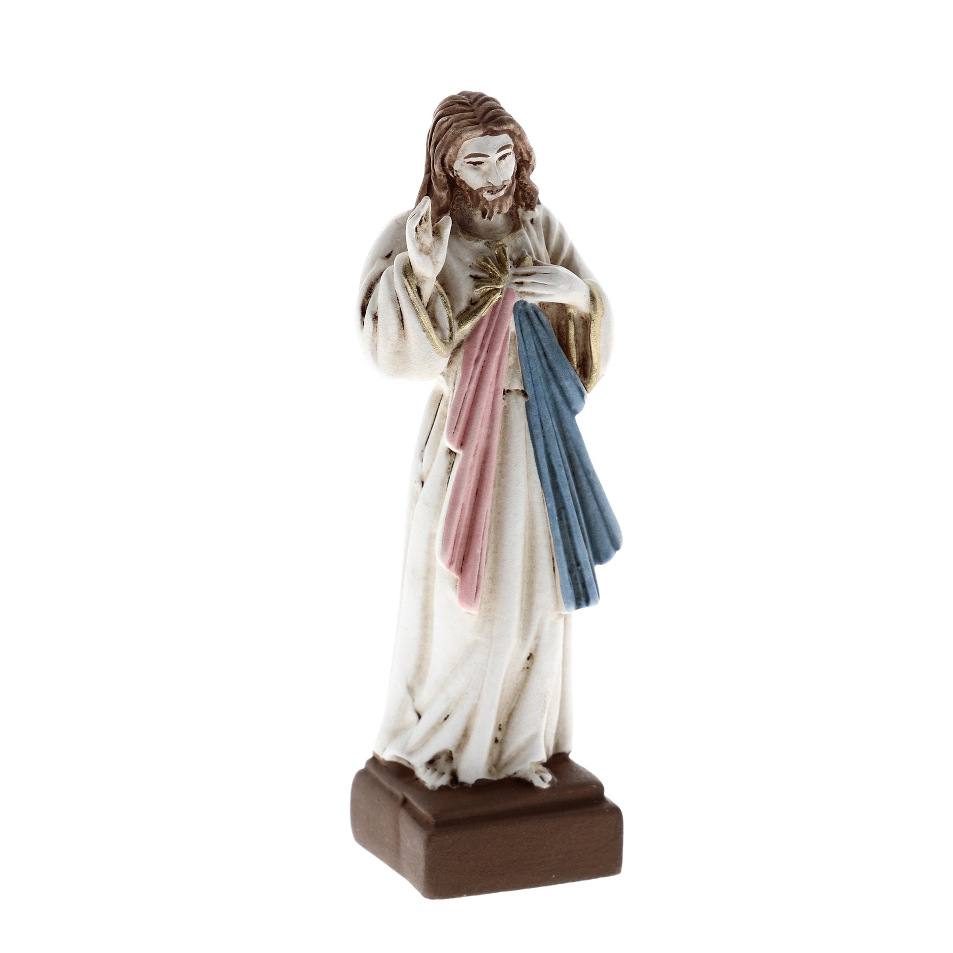 Statua Gesù Misericordioso in resina colorata. Altezza 10 cm