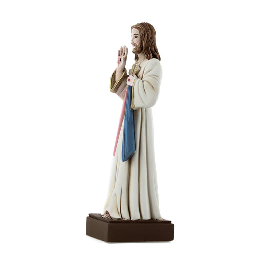 Statua Gesù Misericordioso in resina colorata. Altezza 15 cm
