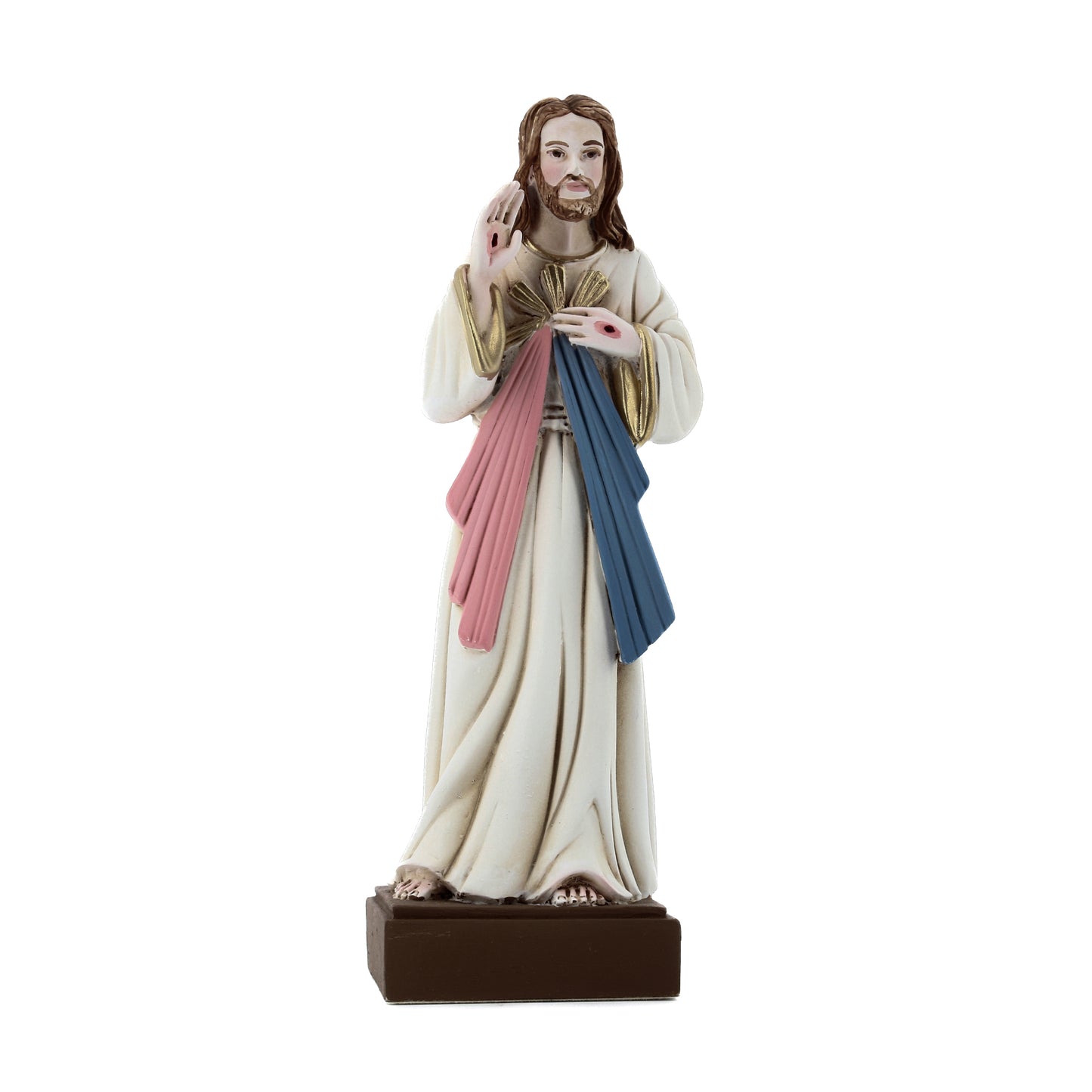 Statua Gesù Misericordioso in resina colorata. Altezza 15 cm
