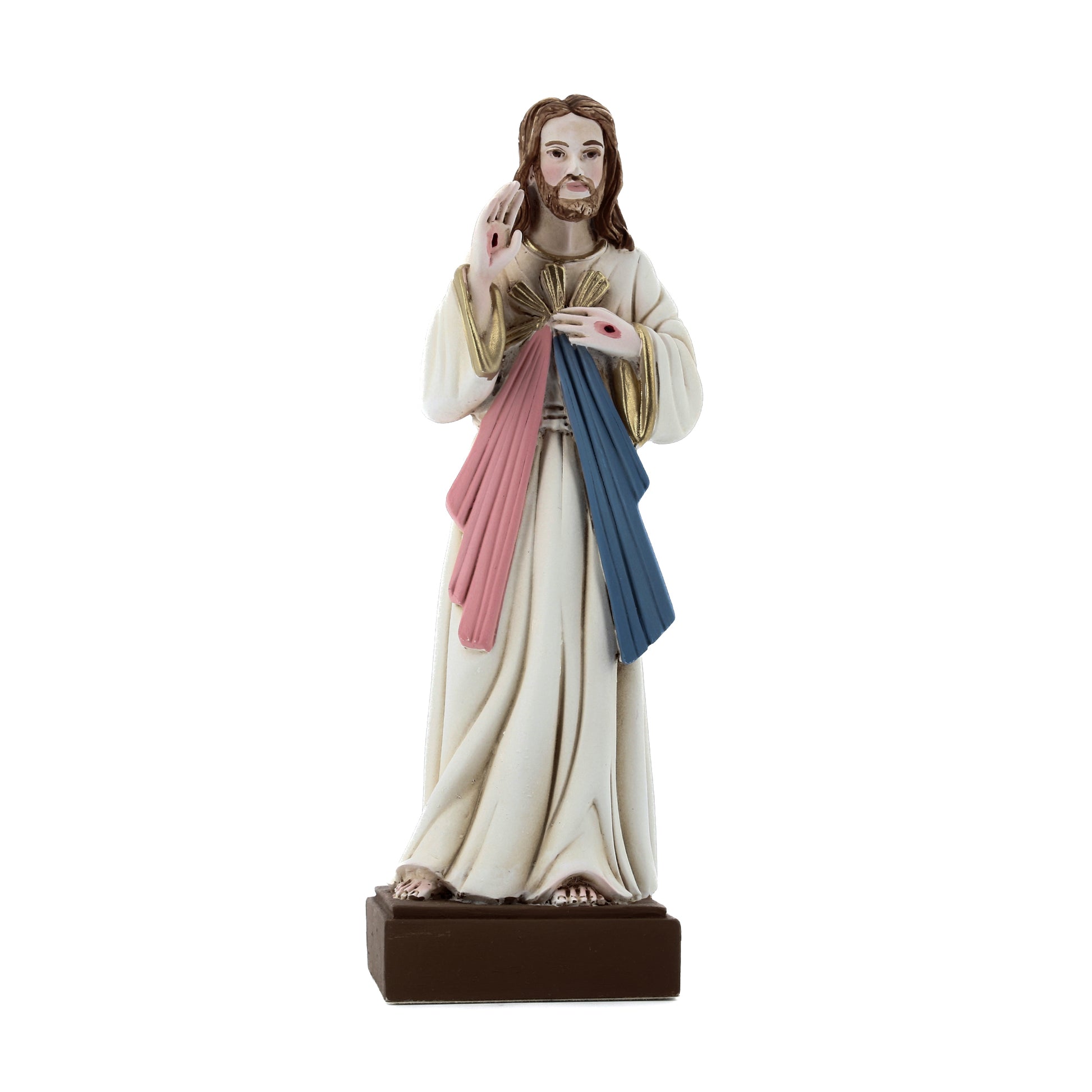Statua Gesù Misericordioso in resina colorata. Altezza 15 cm