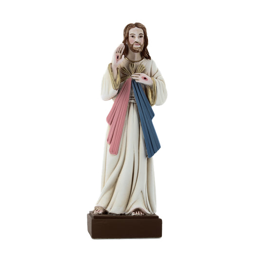 Statua Gesù Misericordioso in resina colorata. Altezza 15 cm
