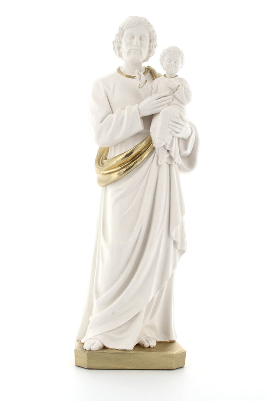 Statua San Giuseppe, in polvere di marmo bianca. Altezza 30 cm