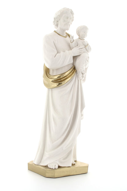 Statua San Giuseppe, in polvere di marmo bianca. Altezza 40 cm