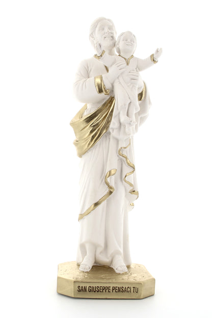 Statua San Giuseppe, in polvere di marmo bianca. Altezza 32 cm