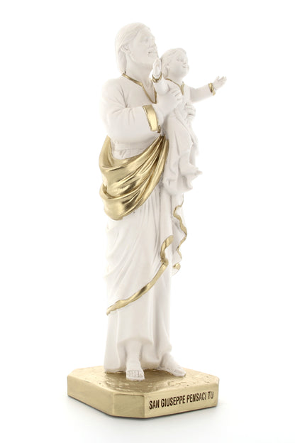 Statua San Giuseppe, in polvere di marmo bianca. Altezza 32 cm