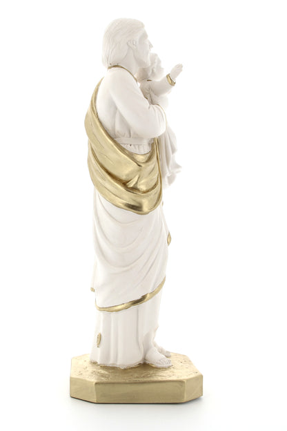 Statua San Giuseppe, in polvere di marmo bianca. Altezza 32 cm