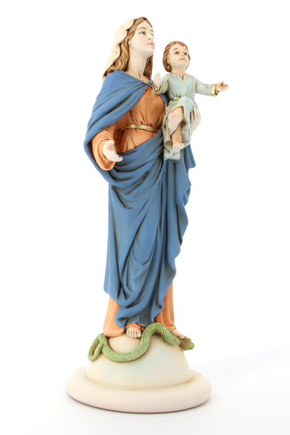 Statua Madonna con Bambino, in polvere di marmo colorata. Altezza 32 cm
