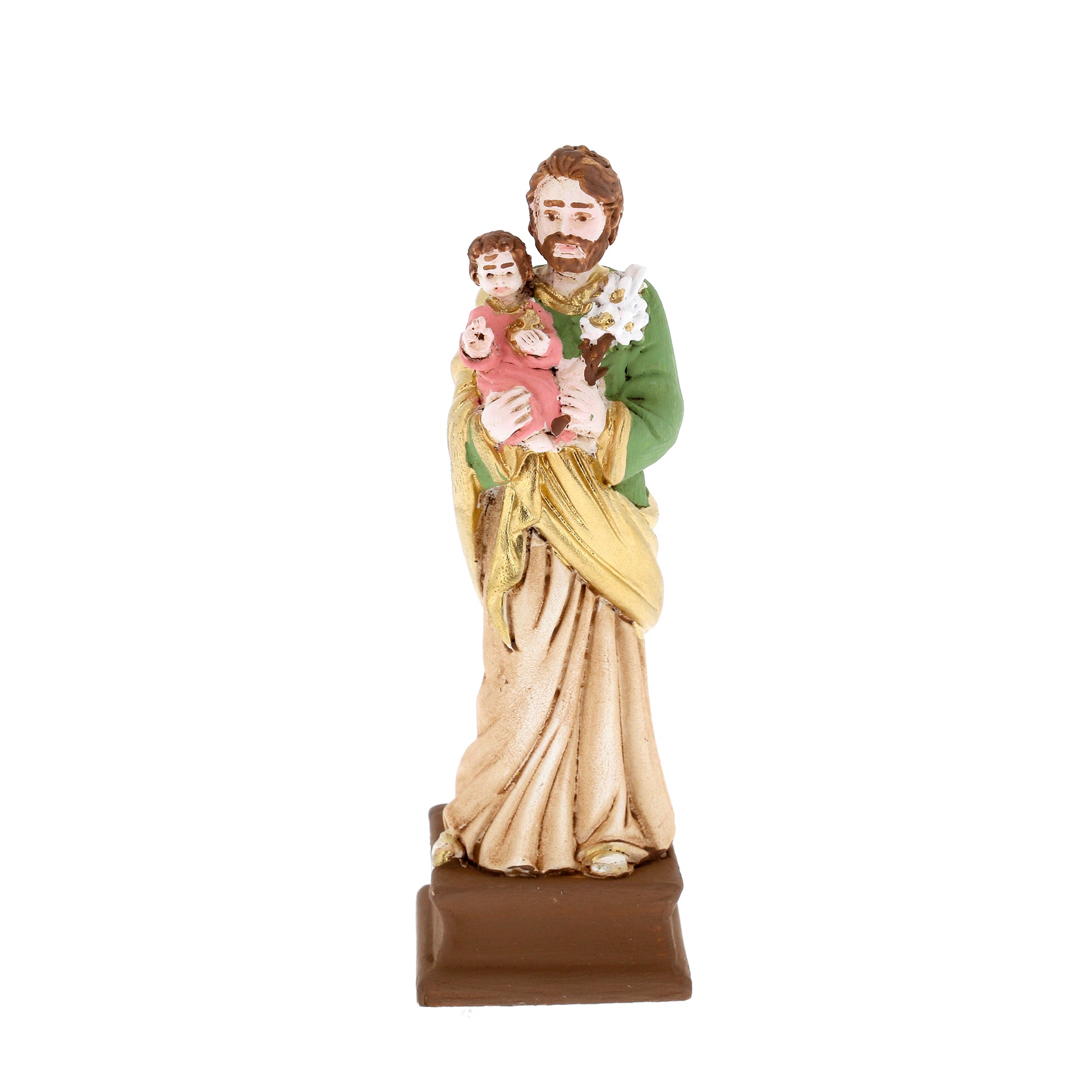 Statua San Giuseppe in resina colorata. Altezza 10 cm