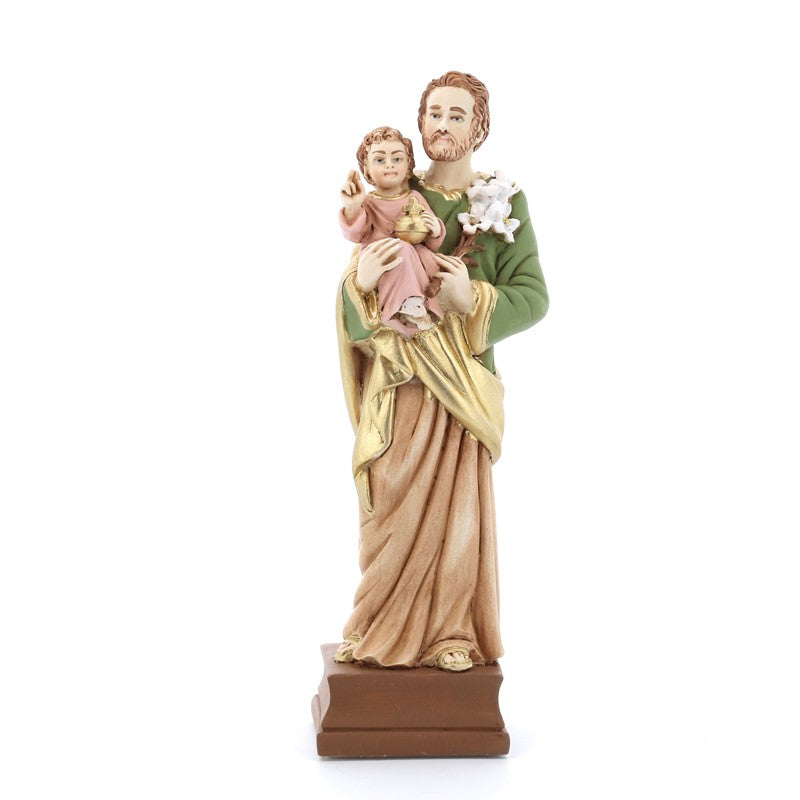 Statua San Giuseppe in resina colorata. Altezza 20 cm