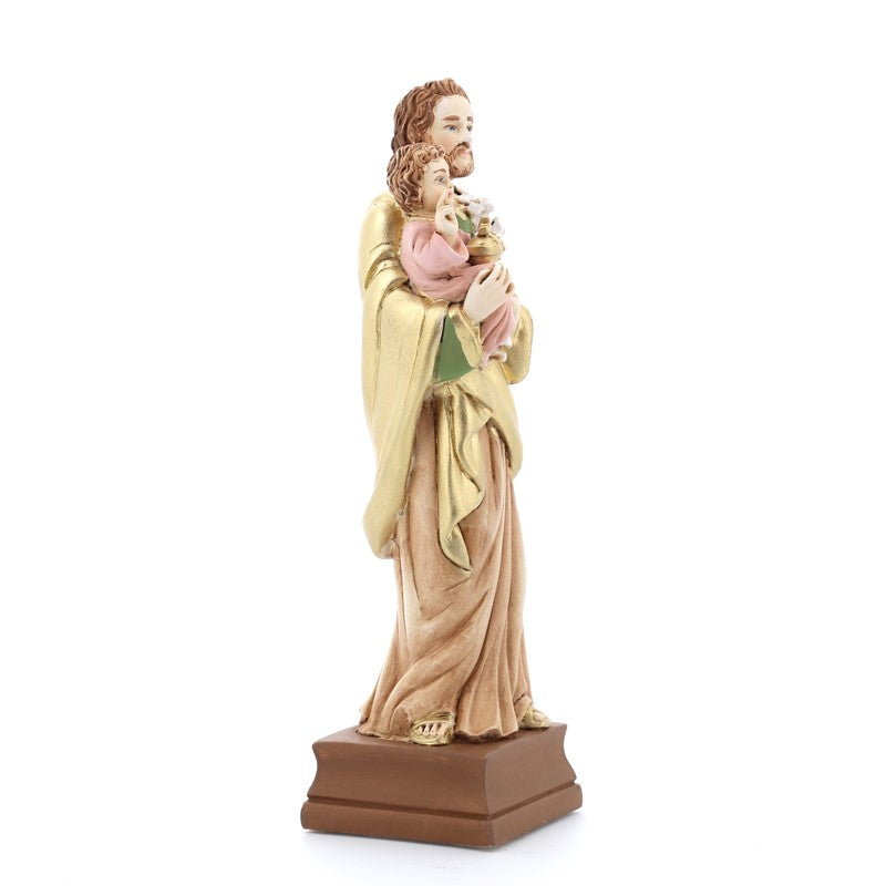 Statua San Giuseppe in resina colorata. Altezza 20 cm